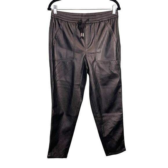 Blank NYC Women's Black Vegan Leather Pockets Drawstring Jogger Pants Size 26 - Picture 1 of 8